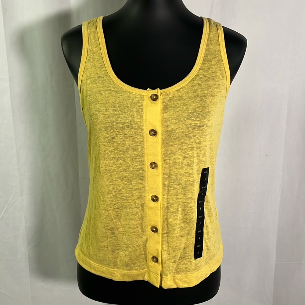 NWT Banana Republic Factory Yellow Linen Blend Button Front Scoop Neck Tank Top